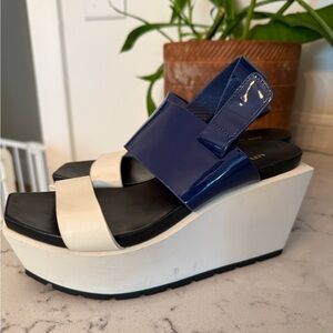 United Nude Blue and White Wedge Sandals
